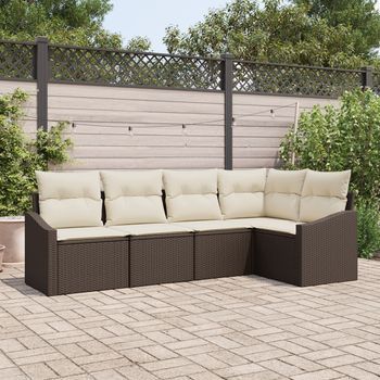 Conjunto De Sofás De Jardín  De 5 Piezas Con Cojines Ratán Marrón V3048 Unico / Marrón