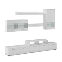 mueble salon comedor moderno con leds acabado en blanco mate y blanco brillo lacado medidas 250x194x42 cm de fondo