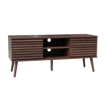 Mueble Tv Escandinavo 2 Puertas Con Decoración Madera Acanalada,