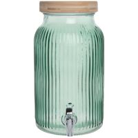 dispensador de bebidas de 55 l de vidrio estriado verde y tapa de bambu