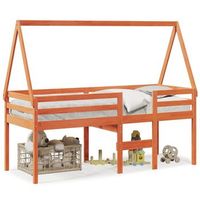 cama alta con techo madera maciza de pino marron cera 90x190 cm