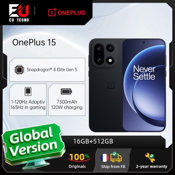Smartphone OnePlus 15 5G (versión global) con Snapdragon 8 Elite Gen 5, pantalla de 165 Hz, batería de 7300 mAh, 120 W, NFC, color negro teléfonos móviles