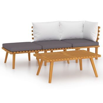 Muebles De Jardín 4 Uds | Mesa Y Sillas Con Cojines Madera Maciza De Acacia