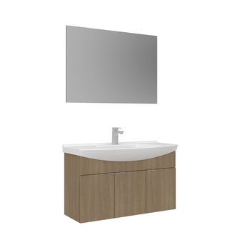 Conjunto De Mueble Con Lavabo Y Espejo (2 Piezas)  - 100 X 50 X 58 Cm - Roble