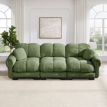 Canapé De 3 Plazas Cloud Verde Con 2 Cojines Decorativos, Asiento Grueso, Respaldo Ergonómico Y Acolchado Para Salón