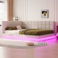 cama tapizada de 160 x cama de 200 cm con cabecero y respaldo sofa cama - puerto usb y led - terciopelo - beige sin colchon