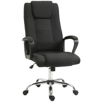 Vinsetto Silla de oficina con ruedas silla ejecutiva ergonómica giratoria con altura ajustable de lino Negro   Aosom España