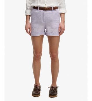 Superdry para mujer. W7110496A Shorts Mid Rise Linen lila (30), Casual, Lino