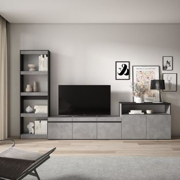 Muebles de salón para tv efecto madera cemento 310x35x186cm