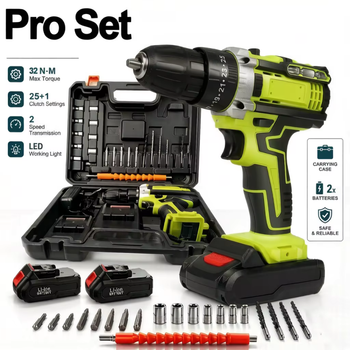 Taladro Inalámbrico, Taladro Percutor, Taladro de 28V, Kit de Taladro, Destornillador Eléctrico, Taladro de Litio, Batería de 2 Celdas, Velocidad Variable, Herramienta Eléctrica, Juego de Herramientas