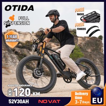 Bicicleta Eléctrica OTIDA X2 con Doble Motor, Batería de 52V30Ah, Neumáticos Gruesos de 26*4.0, Bicicleta Eléctrica de Montaña de Alta Potencia, Motocicleta Rápida para Adultos