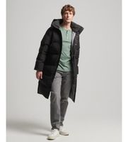 superdry para hombre m5011784a abrigo acolchado largo con capucha negro s casual poliester reciclado sostenible