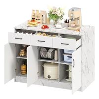 isla de cocina grande con zona de barra y 3 cajones diseno de marmol blanco mdf 120x60 cm