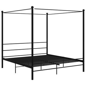 Cama De Matrimonio | Cama De Adulto | Estructura De Cama Con Dosel Sin Colchón Metal Negro 200x200 Cm