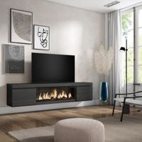 mueble tv efecto madera negro 208x35x45cm chimenea efecto fuego xxl