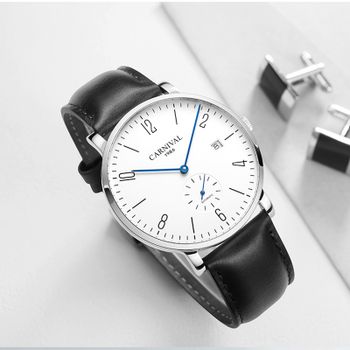 Relojes de negocios de moda de marca CARNIVAL para Hombre, relojes de pulsera automáticos de lujo, Reloj calendario ultrafino resistente al agua, Reloj para Hombre