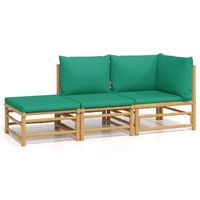 set de muebles de jardin 3 piezas  mobiliario de jardin bambu con cojines verde