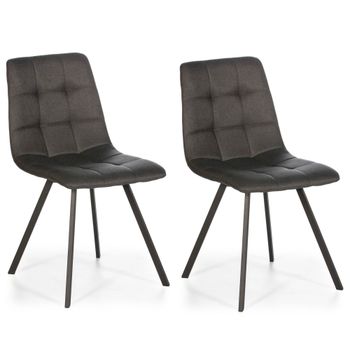 Set de 2 sillas comedor tapizadas en tela gris oscuro