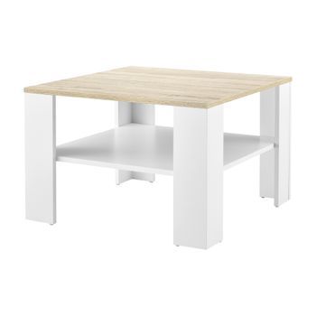 Mesa De Centro Aachen Con Estante Inferior Aglomerado 60 X 60 X 40 Cm - Blanco Y Roble [en.casa]