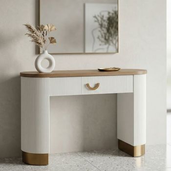Consola de madera blanca y marrón 121x40x78 cm