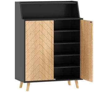 Homcom zapatero de 2 puertas en espiga, zapatero entrada recibidor con estantes ajustables, compartimento abierto y patas de madera, para 15 pares de zapatos, 75x35x104 cm, negro y natural