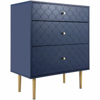 pequeno armario azul oscuro de 3 cajones con patas doradas