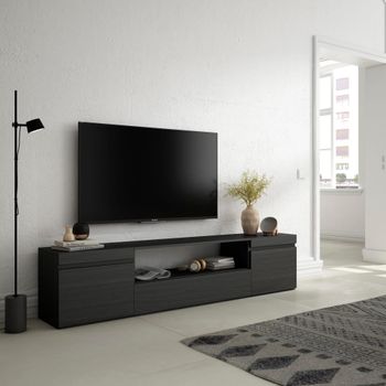 Mueble tv efecto madera negro 200x35x45cm