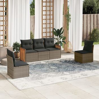 Conjunto De Sofás Jardín Con Cojines 5 Uds | Mueble Jardin Mesa Y Sillas Ratán Sintético Gris Cfw668936