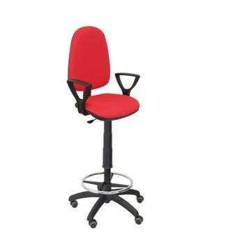 Taburete Ergonómico Con Mecanismo De Contacto Permanente, Regulable En Altura, Aro Reposapiés Y Ruedas De Parquet  Asiento Y Respaldo Tapizados En Tejido Bali Color Rojo (brazos Fijos Incluidos) Piqueras Y Crespo Modelo T04cp