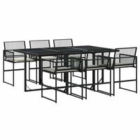set de comedor de jardin 7 piezas  mueble de jardin y cojines ratan sintetico negro