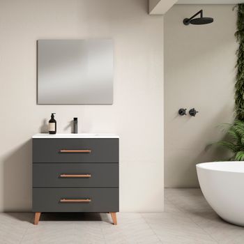 Mueble Fusta 80 Cm 3c, Antracita Mate. Pack Mueble + Lavabo.