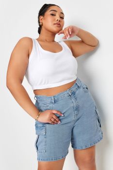 Yours Vaqueros Cortos Cargo En Azul Claro, Mujer Curvy Y Tallas Grandes, Yours