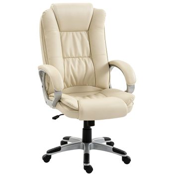 HOMCOM Silla de Oficina Giratoria en Piel PU, Función Balancín, Respaldo Alto, Altura Ajustable, Capacidad 120kg, Negro
