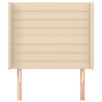 Cabecero Cama Mueble De Dormitorio Con Orejas De Tela 83 X 16 X 118/128 Cm Crema M02_0003165