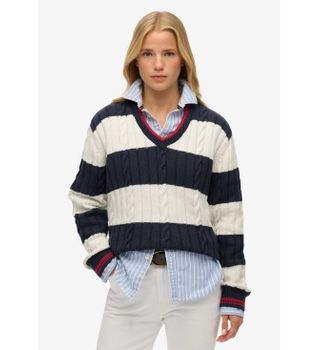 Superdry para mujer. W6110703A Jersey Stripe Oversized blanco (S), Casual, Algodón, Manga larga