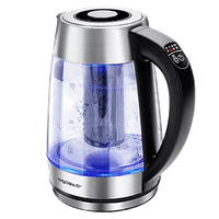 aigostar cris - hervidor de agua vidrio de borosilicato con infusor de te 5 niveles de temperatura 17l 2200 w libre de bpa