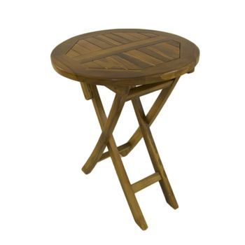 Mesa Jardín Teca Redonda, Madera Teca Grado A, Medidas 60x76 Cm, Tratamiento Al Agua Aplicado, Mesa Para Terraza De Teka, Mesita Plegable De Balcón
