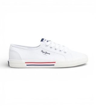 Pepe Jeans para mujer. PLS31287 Zapatillas Brady Basic blanco azulado (36), Tela, Plano, Cordones, Casual, Sostenible