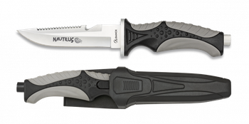 Cuchillo de Submarinismo Negro Albainox Octopus, mango de ABS y goma, hoja de 11,5 cm de acero inox