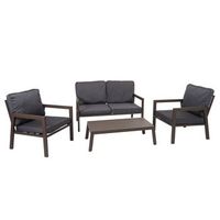 conjunto de muebles de jardin sofa sillones y mesa tapizado en metal con cojin gris 040006767