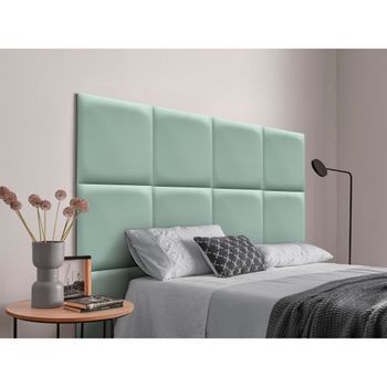 Dhome Cabecero Tapizado Para Camas De 140 De Polipiel Premium Compuesto De Paneles Autoadhesivos Intercambiables Lujo Dormitorio Acolchado (verde Agua