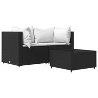 set de muebles de jardin 3 piezas  mobiliario de jardin y cojines ratan sintetico negro