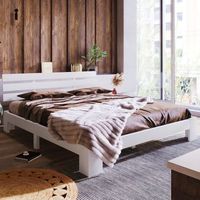 cama con cabecero - 140 x 200 cm - pino - somier - blanco
