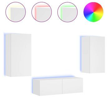 3 Uds Muebles Tv De Pared | Mueble De Salón | Armario Tv Con Luces Led Blanco