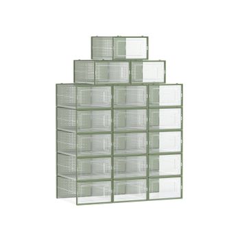 18 Organizadores de Almacenamiento, Transparente + Verde Laurel / M ( 33,5 x 23,2 x 14,3 cm )