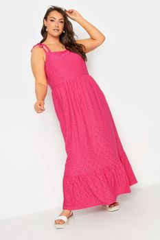 Yours Vestido Rosa Largo Bordado Con Tirantes, Mujer Curvy Y Tallas Grandes, Yours