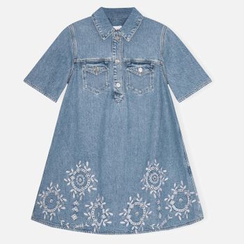 Ganni Broderie Anglaise Denim Mini Dress - EU 42/UK 14