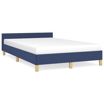 Cama De Matrimonio | Cama De Adulto | Estructura De Cama Con Cabecero Sin Colchón Tela Azul 120x200cm