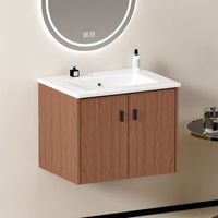 mueble de bano - almacenamiento - ceramica y mdf - marron rojizo 60cm