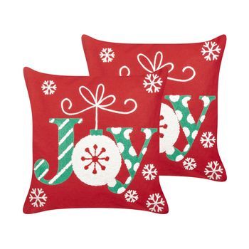 Conjunto De 2 Cojines De Tela De Algodón Con Motivo Navideño Rojo 45 X 45 Cm Gingerbread